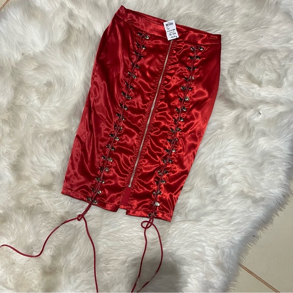 New akira red satin lace up skirt size S - Picture 1 of 2